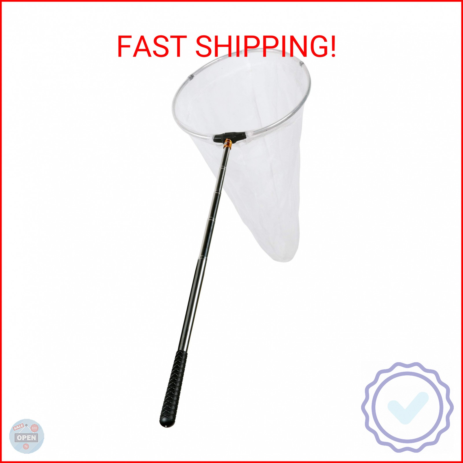RESTCLOUD Insect and Butterfly Net with 12″ Ring, 24″ Net Depth, Handle Extends