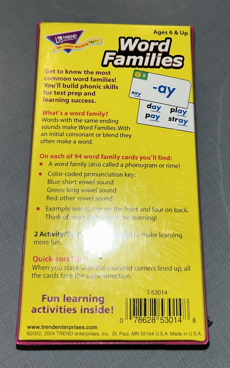 TREND ENTERPRISES: Word Families Skill Drill Flash Cards Phonics Educational