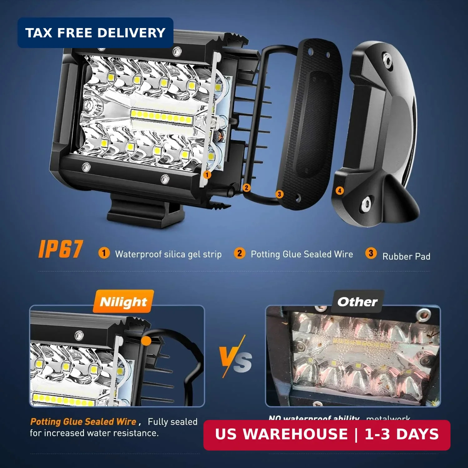 Nilight LED Light Bar 2PCS 60W 4 Inch Flood Spot Combo LED Work Light Pods Tripl