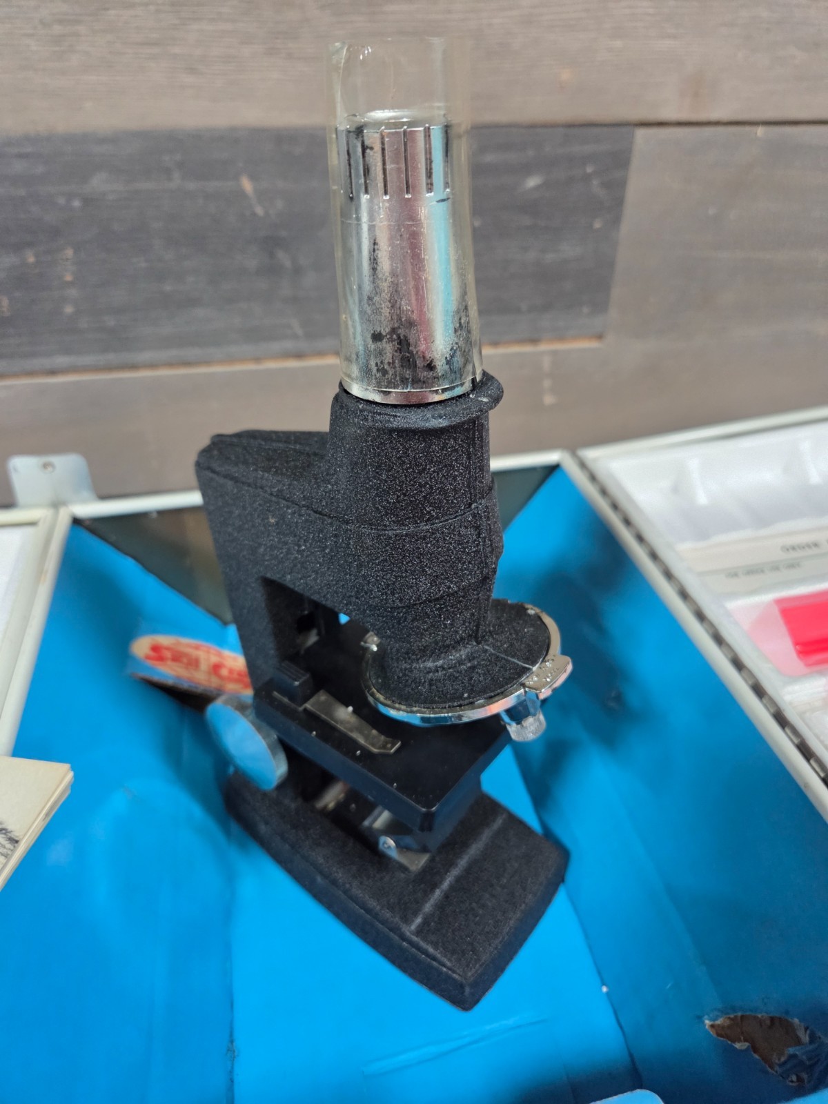 1960’s ​Vintage Skil Craft Microscope lab science toy hobby metal case