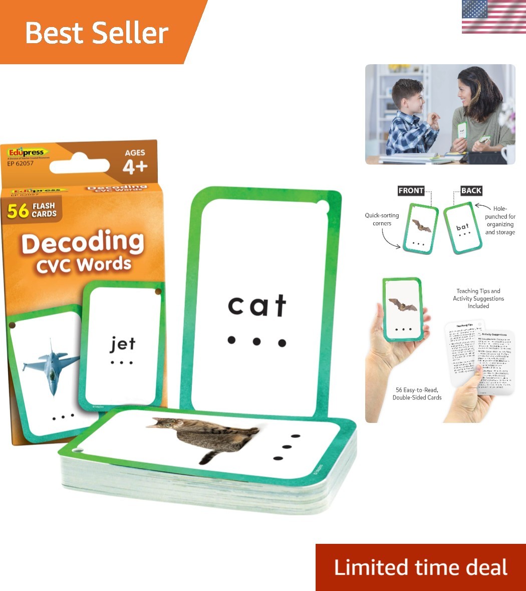 Decoding CVC Words Flash Cards – 56 Engaging Double-Sided Cards for Learning