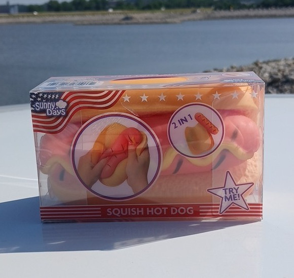 Real New Sunny Days Squish Hot Dog 2 in 1 Tactile Squeeeze Toy, Orange Yellow