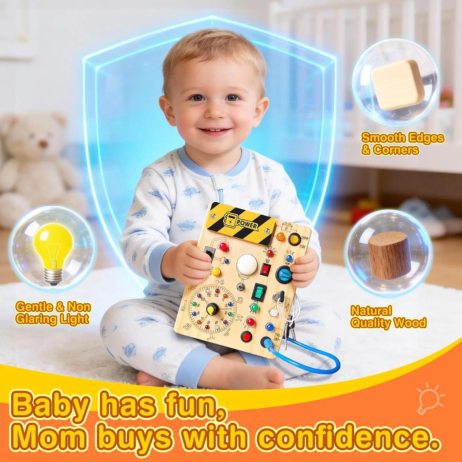 Grarain Busy Board for Toddlers – Montessori Educational Toy for 1-3 Year Old Bo