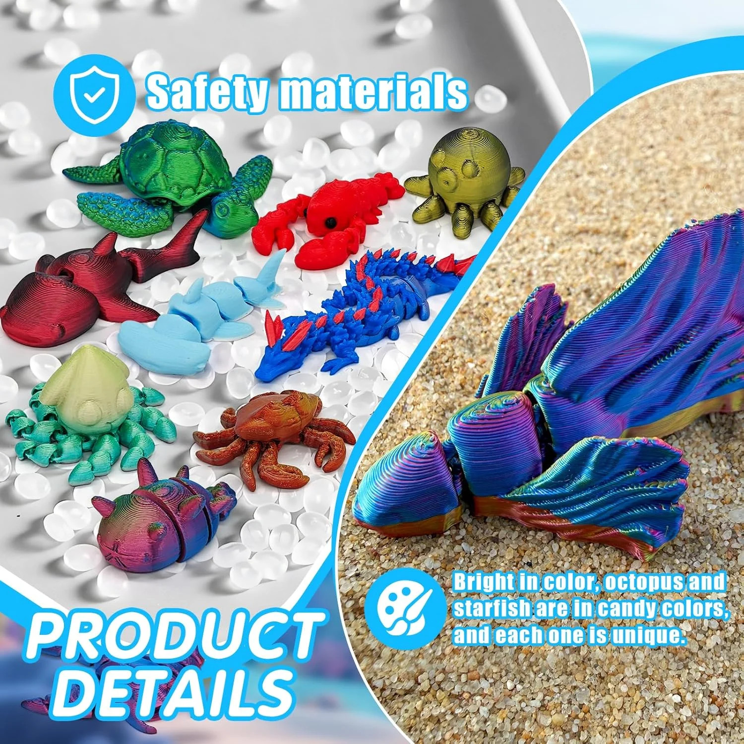 26Pcs 3D Printed Ocean Animals Set, Mini Animals 3D Printed Toys, Ocean Animal F