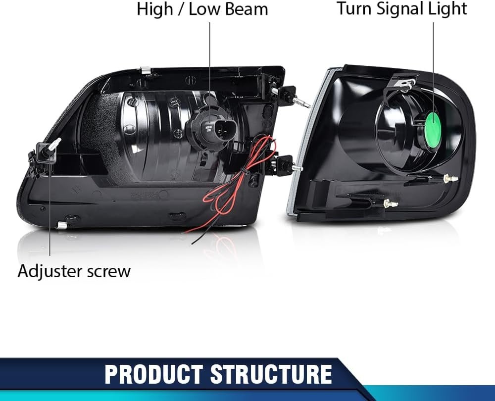 LED DRL Headlights For 1997-2002 Ford Expedition 1998-2003 F150 Black
