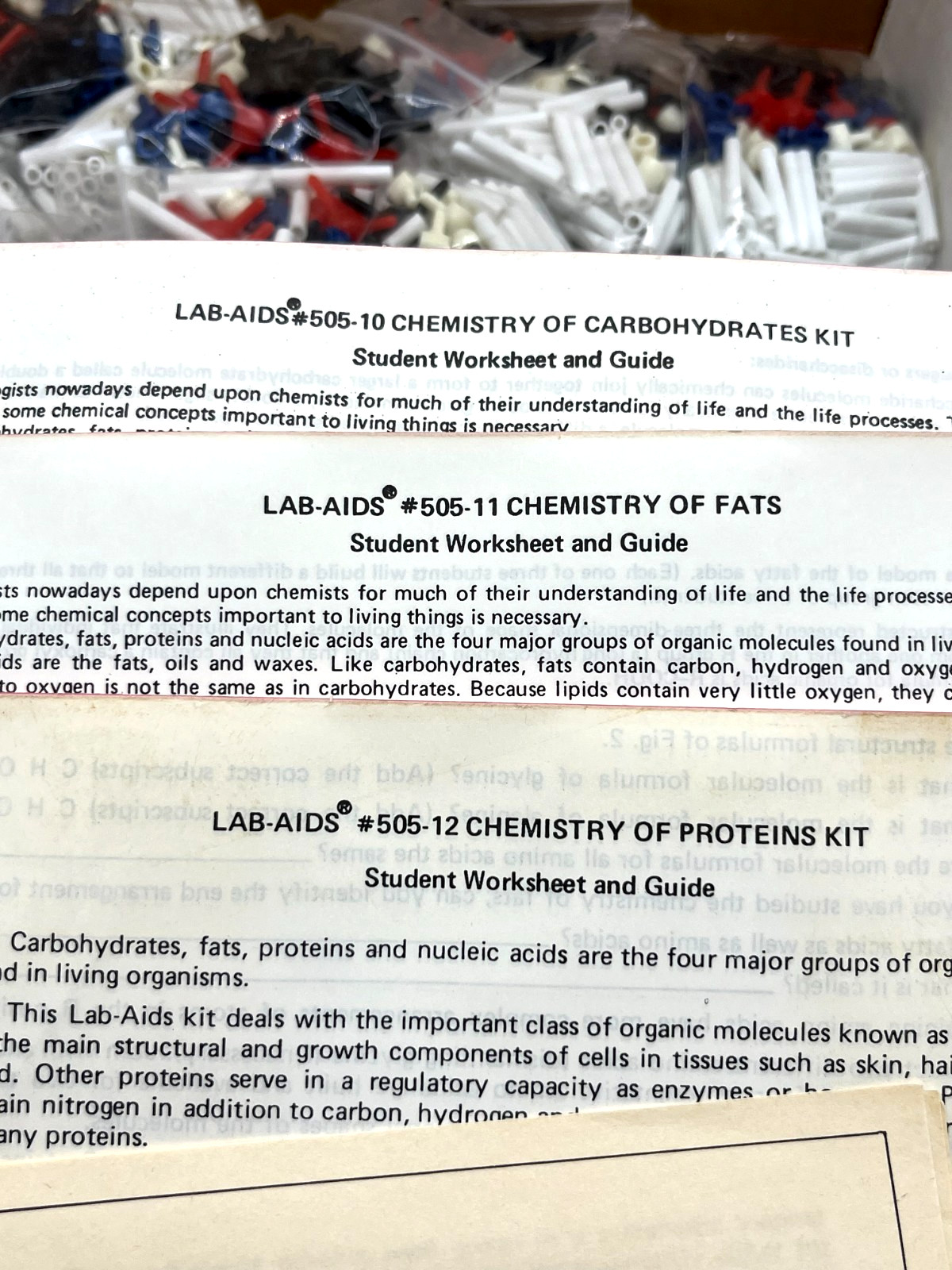 Vintage 1988 Lab-Aids Kit #505 – Molecules of Life Kit w/15 Model Kits & 3 Pads!