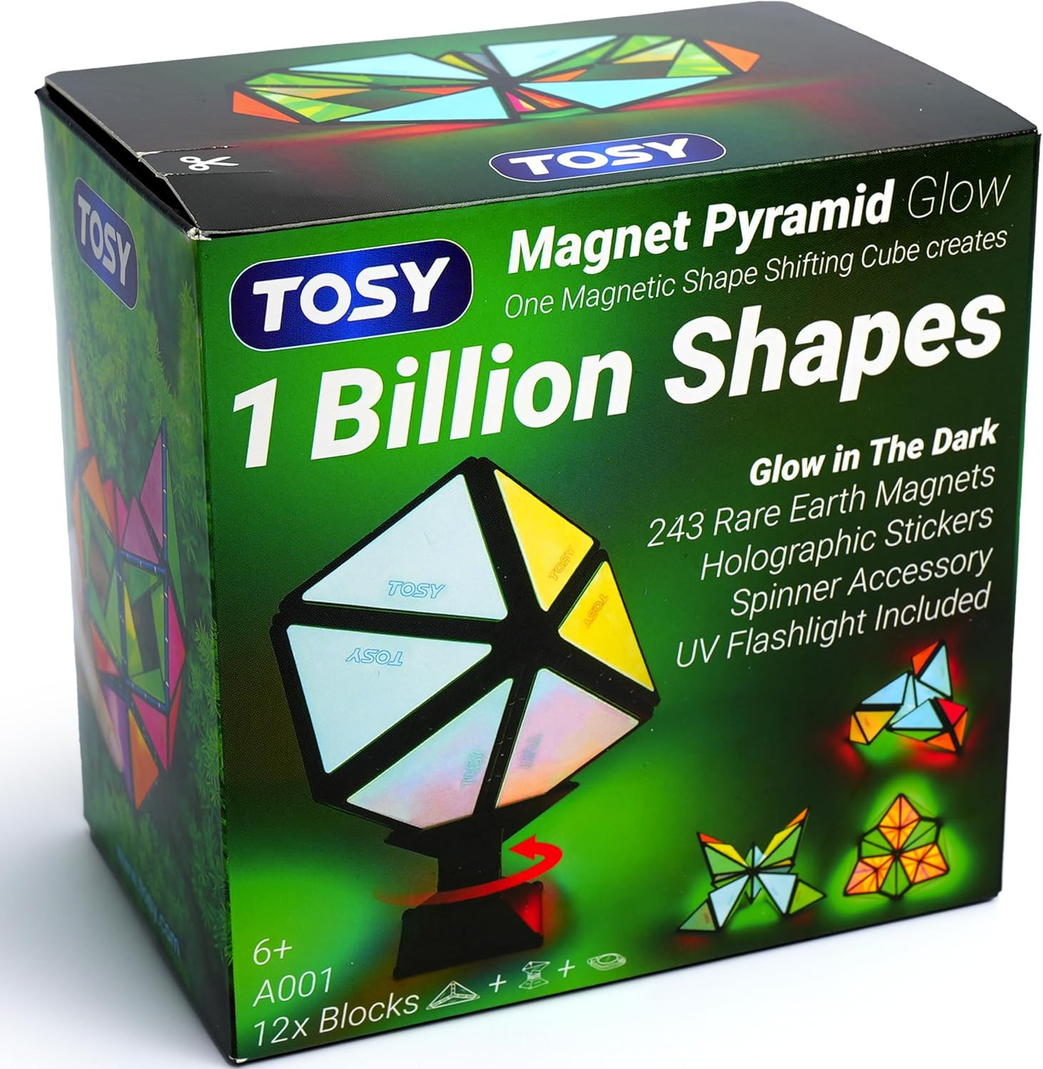 TOSY Magnet Pyramid Glow – 1 Cube Transforms into 1 Billion Shapes, 12 Pieces, 2