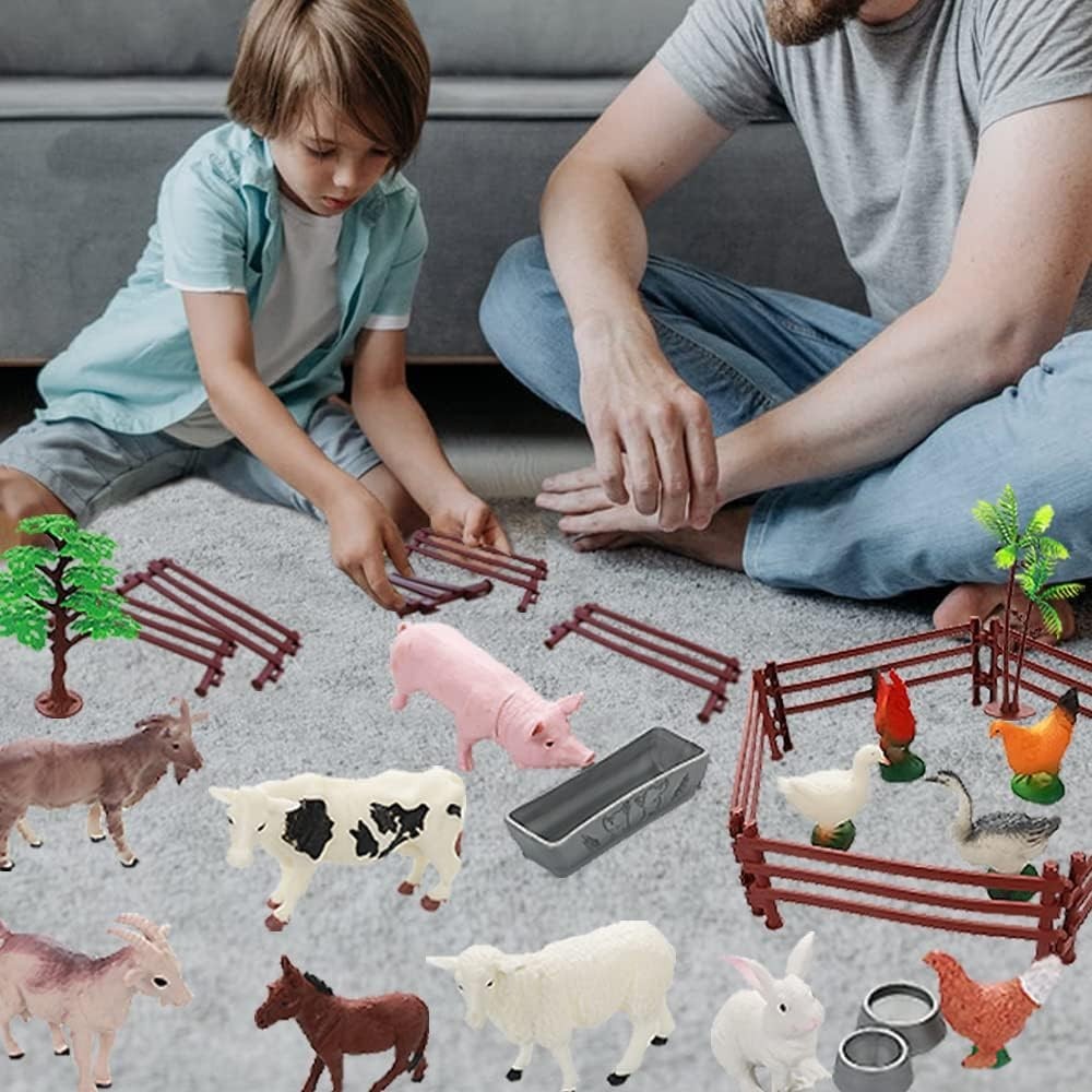 Realistic Farm Animal Figures Toys, 44 Pcs Plastic Farm Figurines Playset Includ