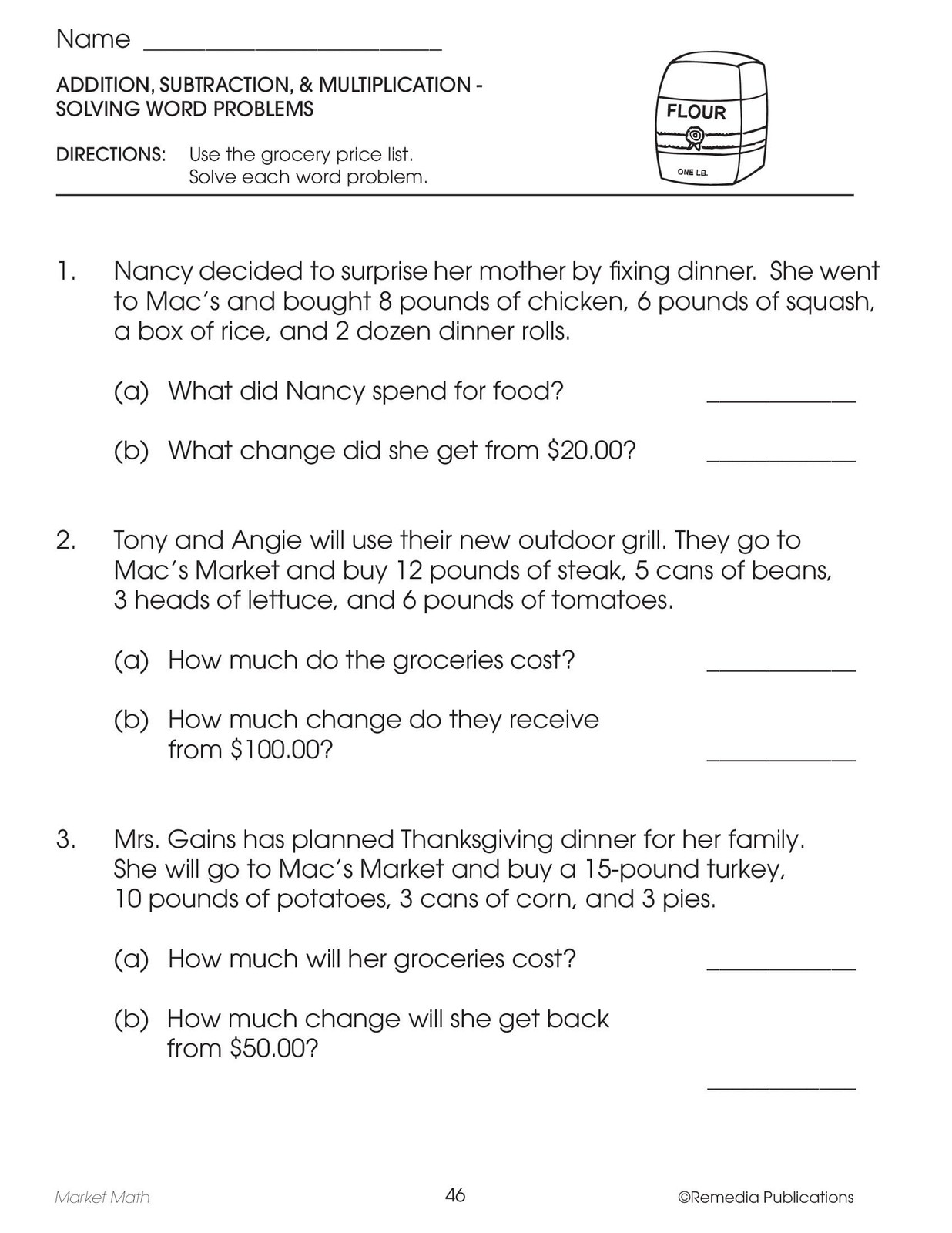 Remedia Publications Real Life Math Series Market Math Workbook For Grades 3-6