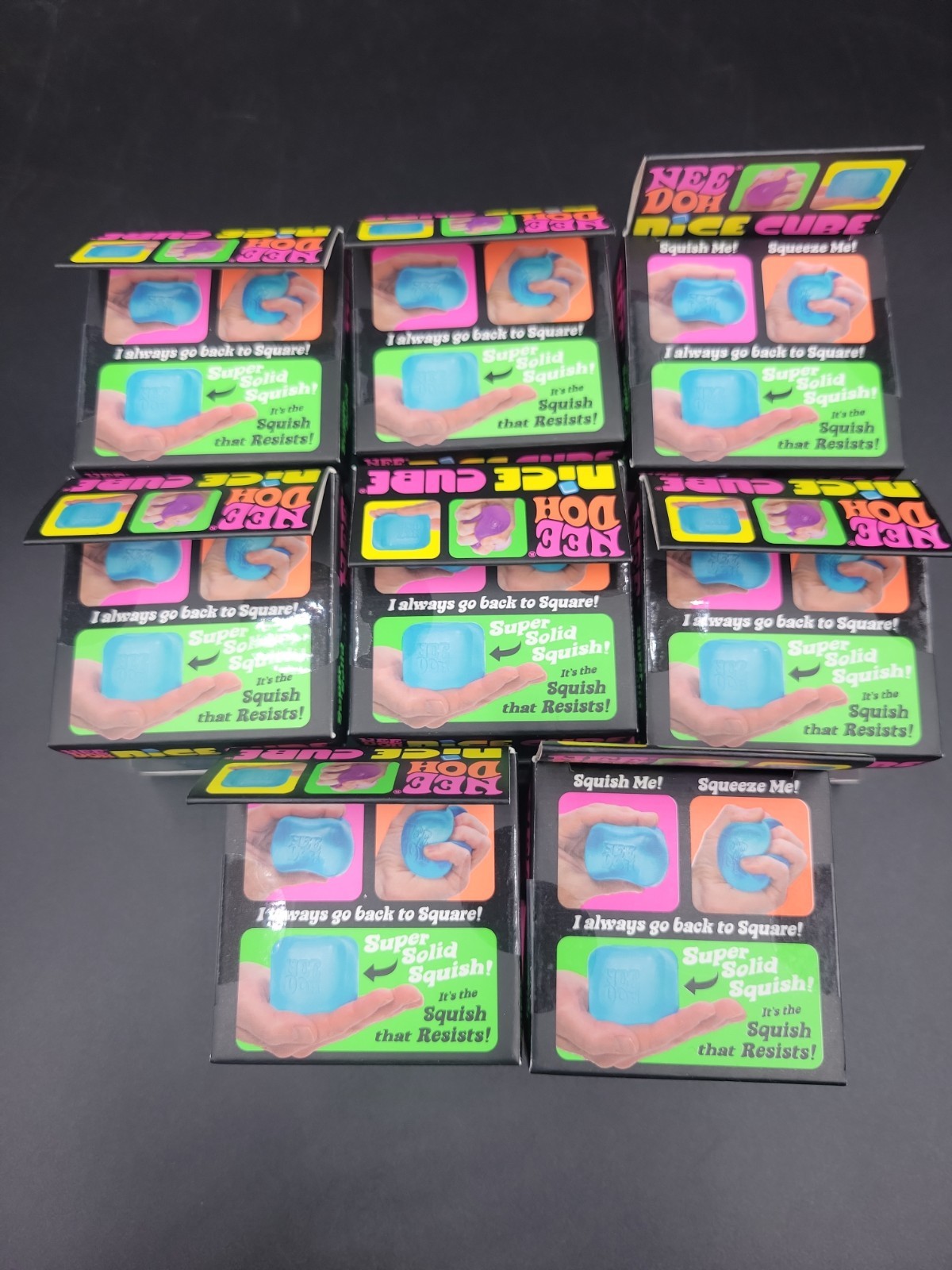 NeeDoh Nice Cube Super Solid Squish! Blue Pink Purple Lot Of 8 New In Boxes