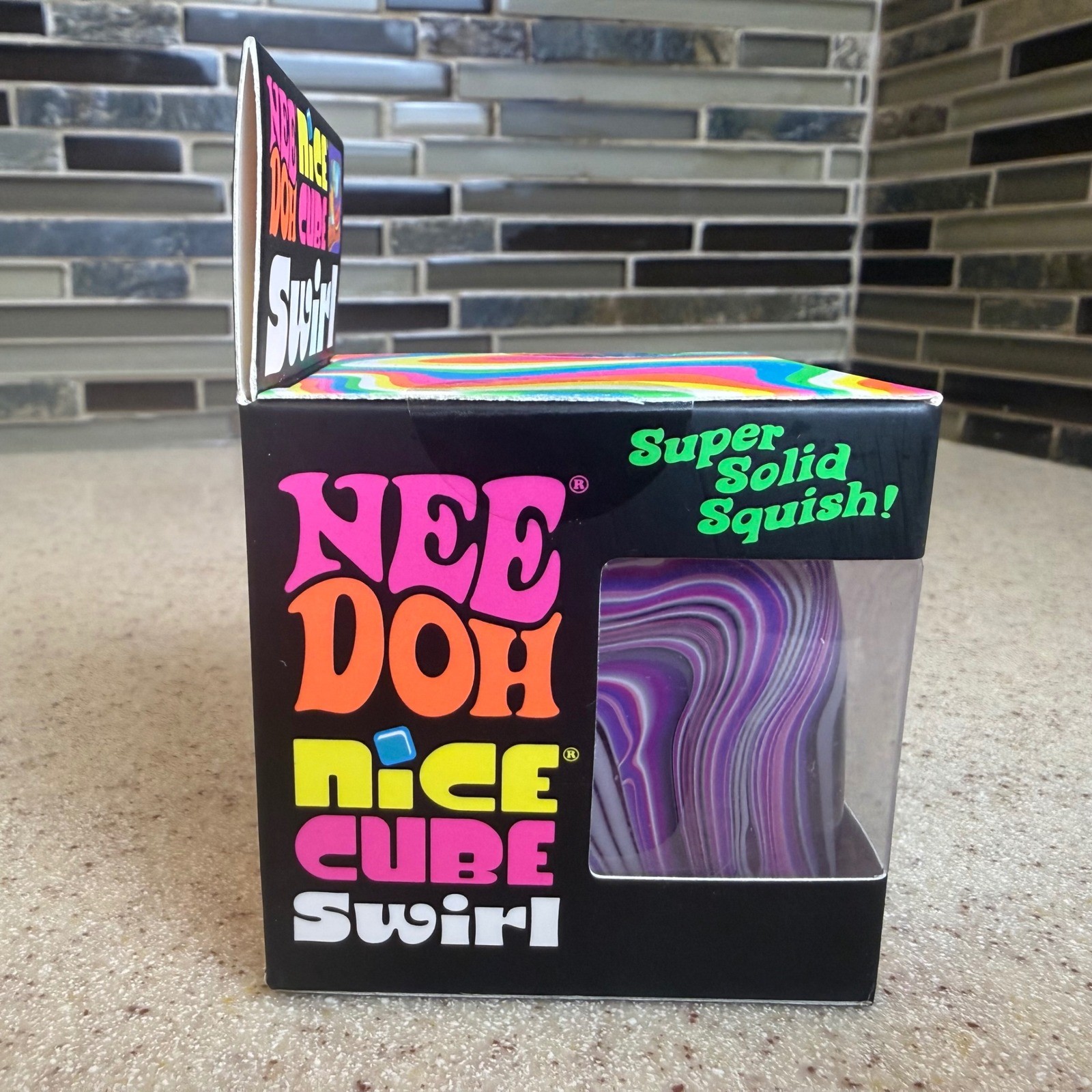 NEW NeeDoh Nice Cube Swirl Purple Pink Black Squishy Fidget Schylling Sealed
