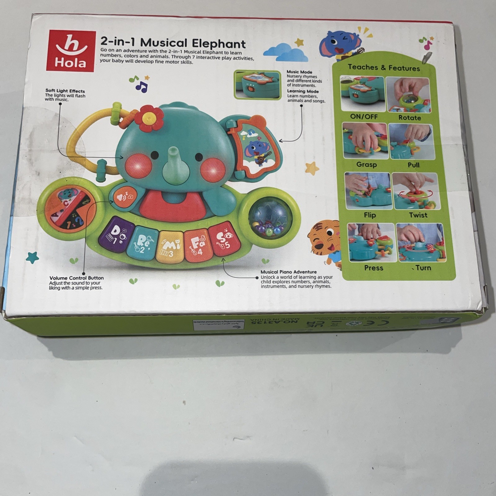 Hola 2-in-1 Musical Elephant Electronic Learning Toy, Instrument 6-36 Months New