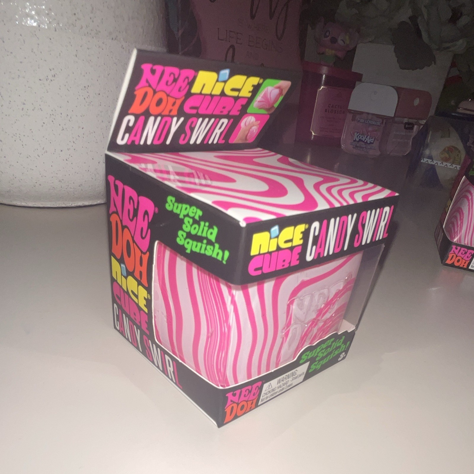 Schylling NeeDoh Nice Cube Candy Swirl Super Solid Squish Pink White