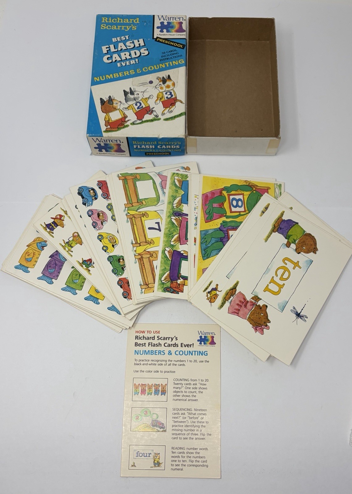 1987 Vintage Richard Scarry Flash Cards Numbers Counting Preschool Math Box Set