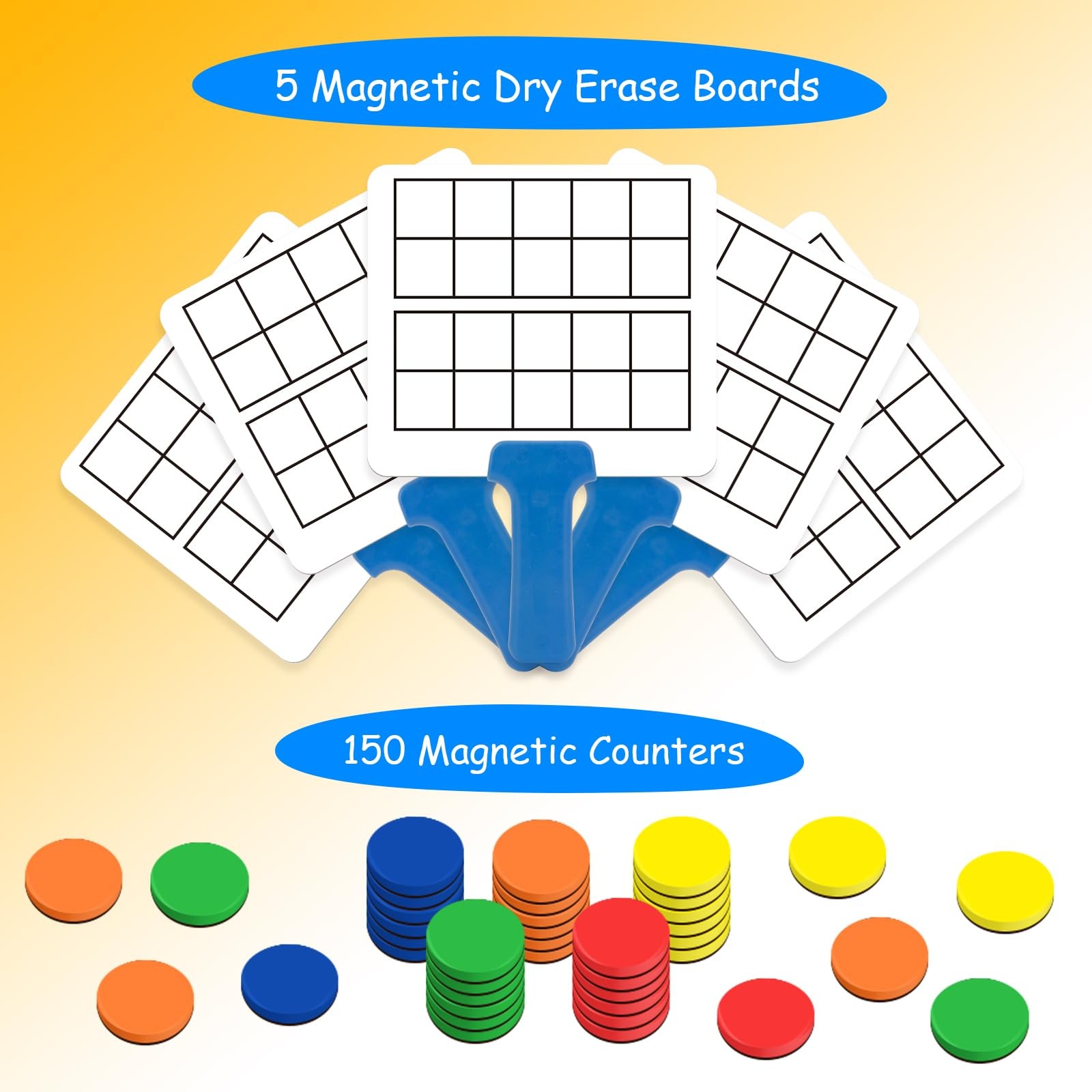 Quilinz Magnetic Ten Frame Set,5 Dry Medium, Red, Orange, Yellow, Green, Blue