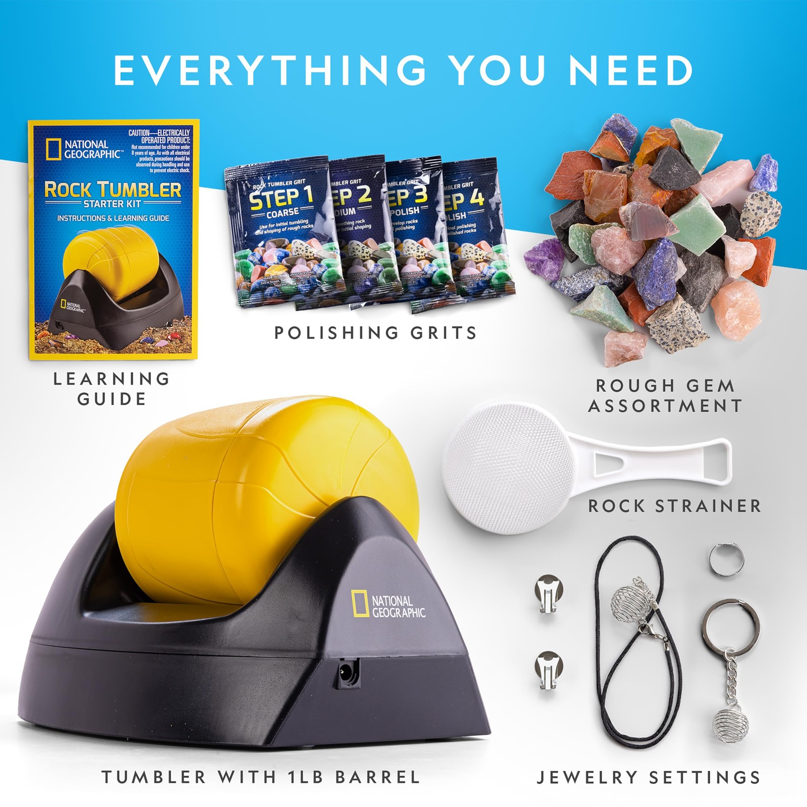Blue Marble National Geographic Starter Rock Tumbler Kit – Durable Leak-Proof