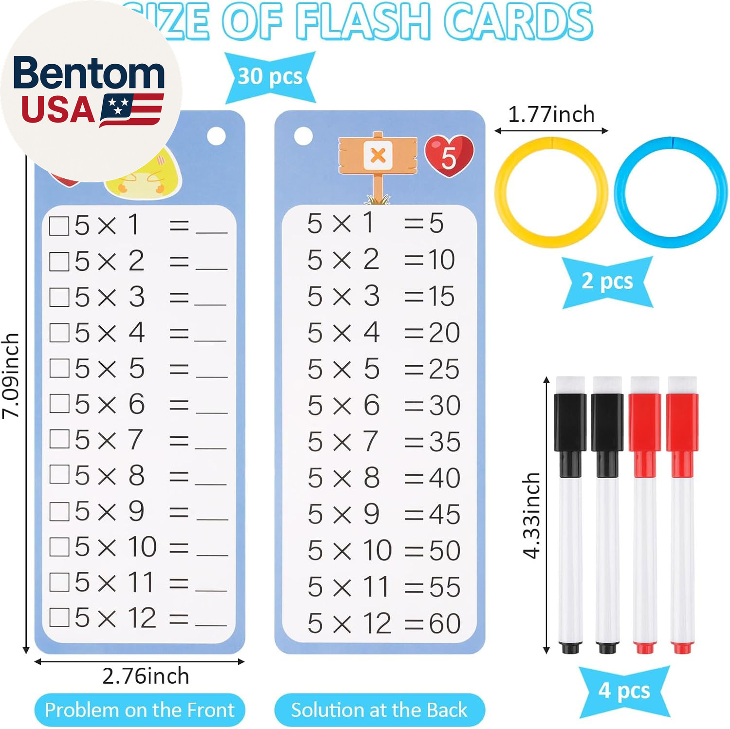 Multiplication and Division Flash Cards 30 Pcs, 0-12 Math Flash Cards with 4 Dry