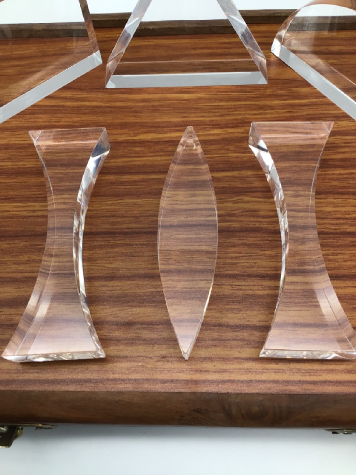 Optical Prism Set Of 6 Pieces Clear Acrylic Teaching Aid Wooden Boxed