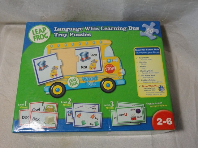 LEAP FROG LANGUAGE WHIZ LEARNING BUS TRAY PUZZLES 60 PCS AGES 2-6 COMPLETE VGUC