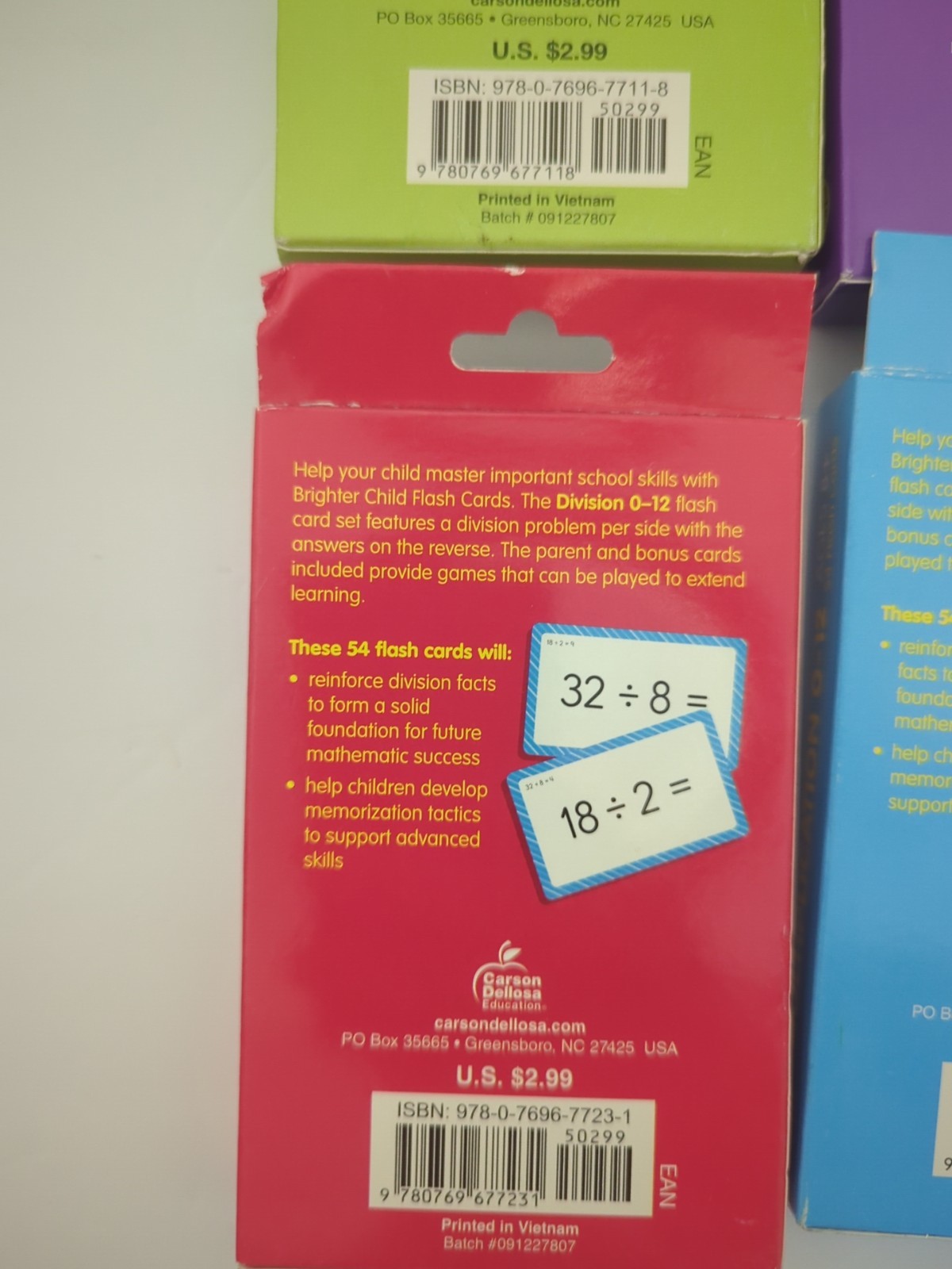 Carson Dellosa 4-Pack Math Flash Cards for Kids Ages 4-8, Add, Sub, Div, Multi
