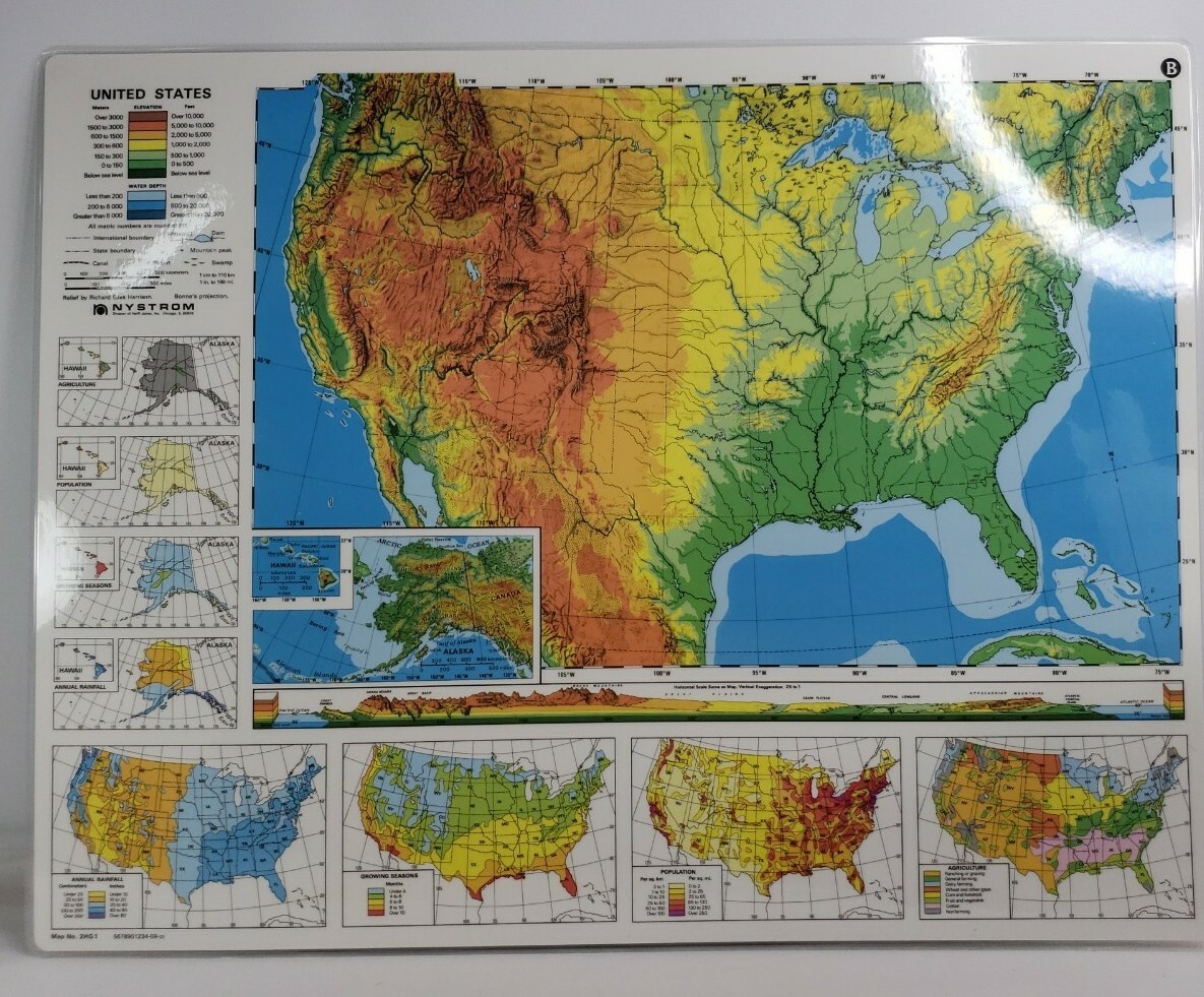 Nystrom Laminated 2 Sided United States Geography Map 22″ X 17″ Homeschool New