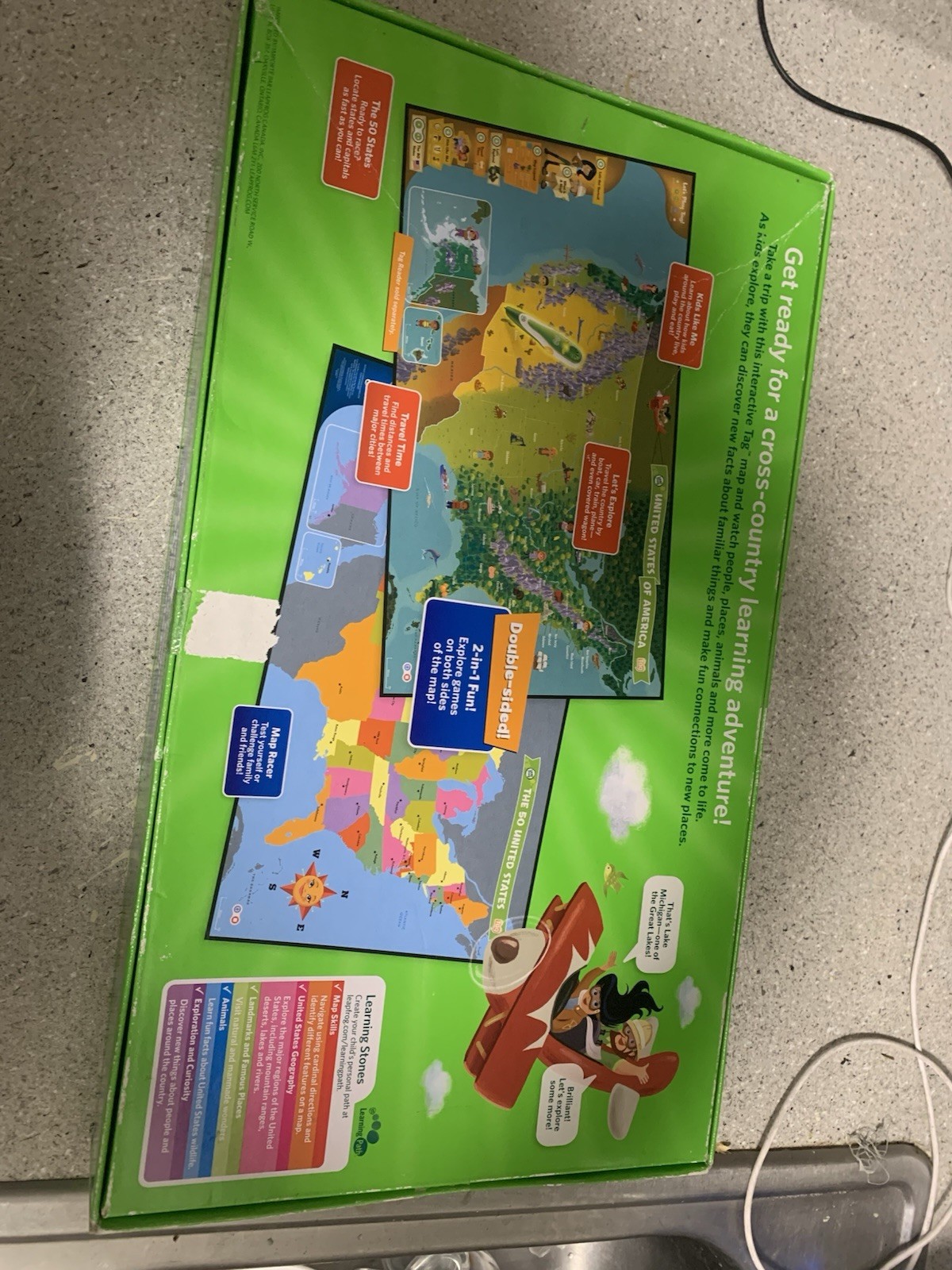 LEAP FROG INTERACTIVE UNITED STATES MAP TAG READING SYSTEM 2 SIDED MAP
