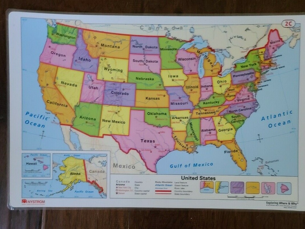 17″X11″ Laminated Double-Sided United States 2C & World Map 2D Nystrom LOT of 10