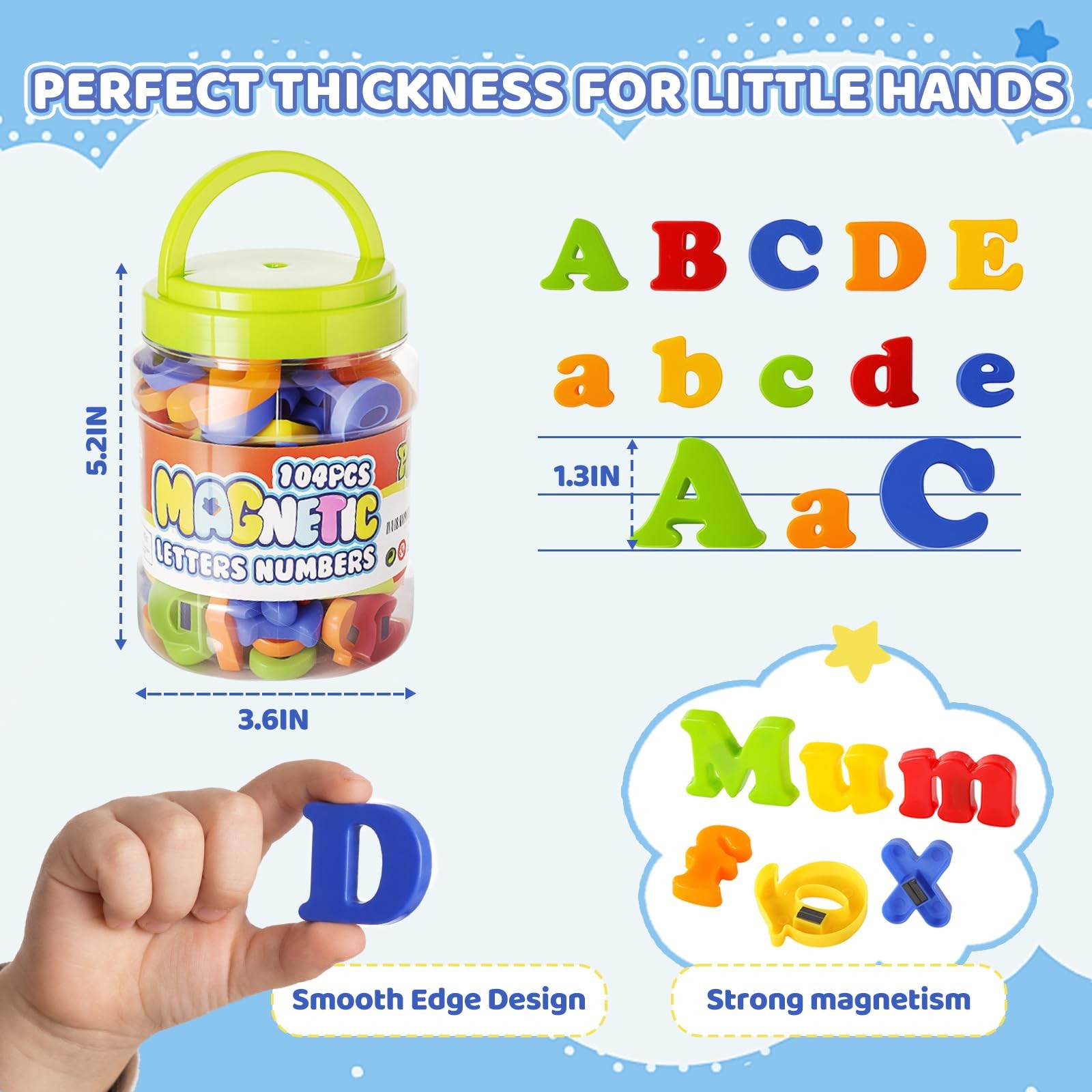 LovesTown 104 PCS Alphabet Magnetic Letters and Numbers Medium, Multi Color