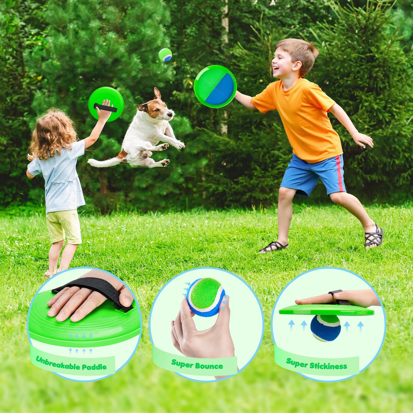 Toss and Catch Ball Set Upgraded – Kids Toys Beach 4 Paddles 4 Balls, Blue