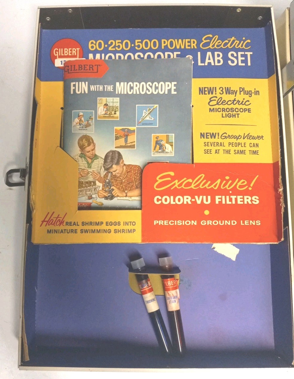 Vintage Gilbert Microscope + Lab Set Metal Case 1960s Kids Toy Science Pre-Owned