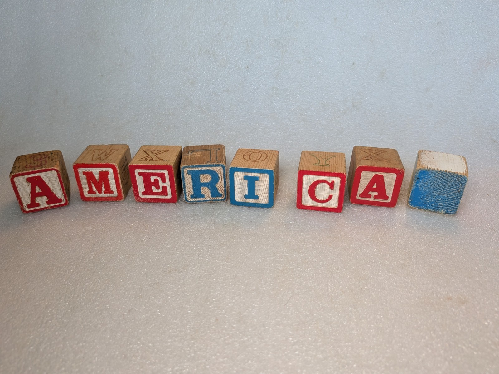 Vintage ABC Alphabet Blocks- AMERICA Red Blue Home Decor 4th July Patriotic