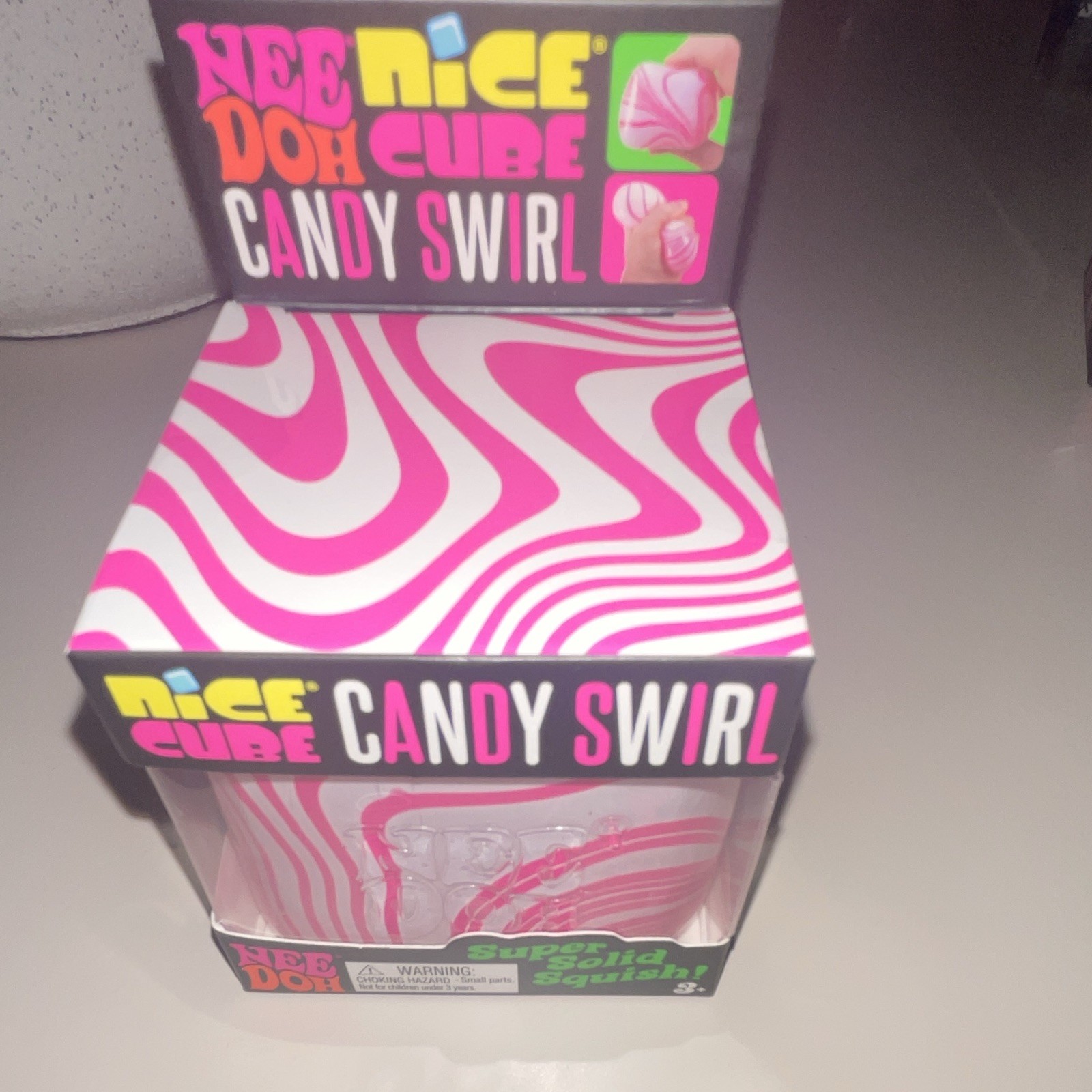 Schylling NeeDoh Nice Cube Candy Swirl Super Solid Squish Pink White
