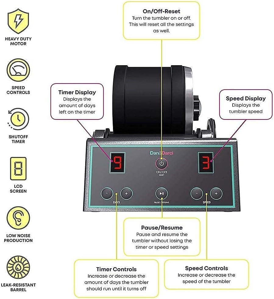 Advanced Professional Rock Tumbler Kit with Digital 9-Day Polishing Timer STEM