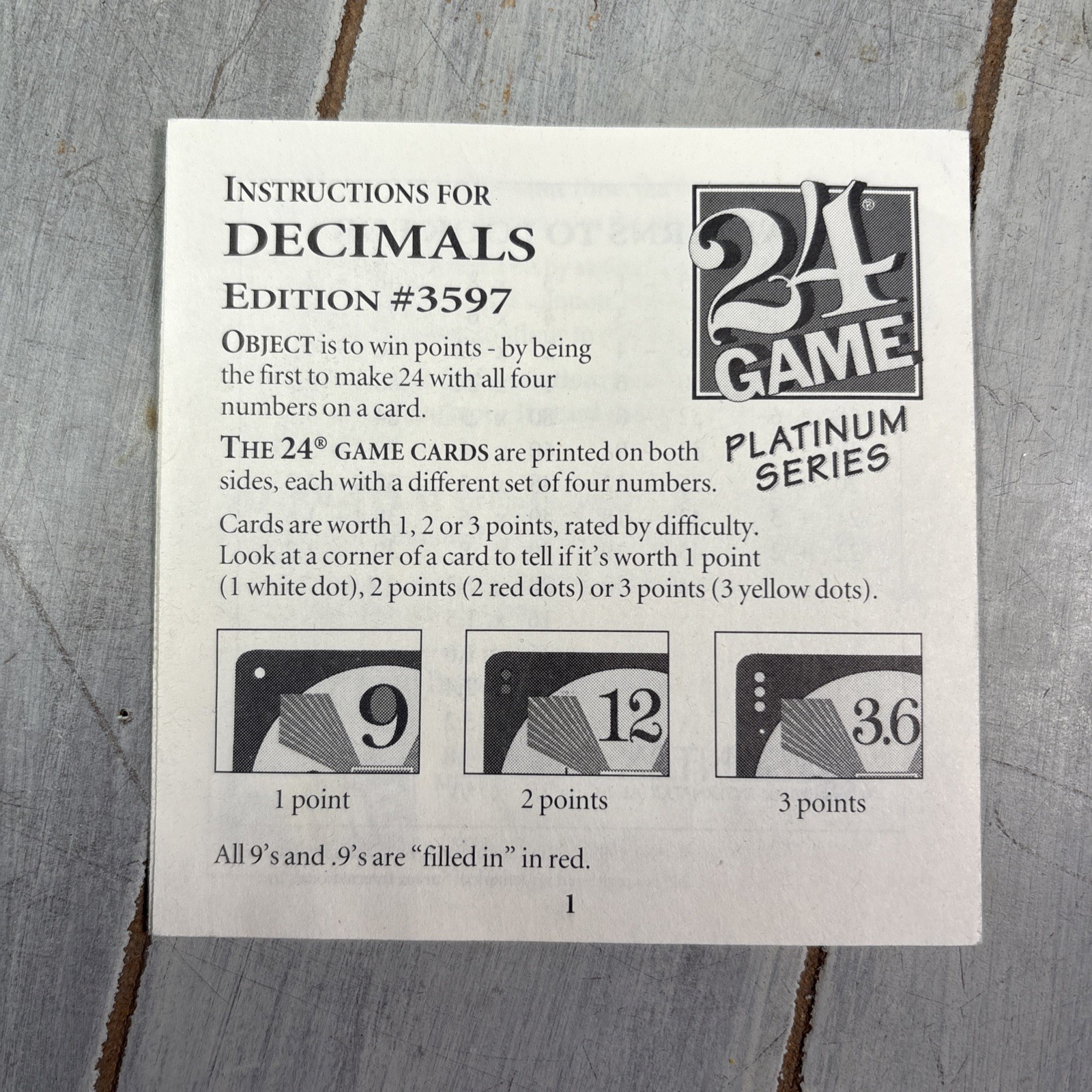 24 Game Decimals Math Game 96 CARDS, Math Practice 1993 – Rare