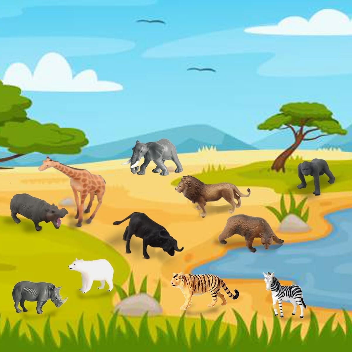 12 Pcs Mini Safari Animals Figures Toys, Realistic Jungle Zoo Animal Figurines