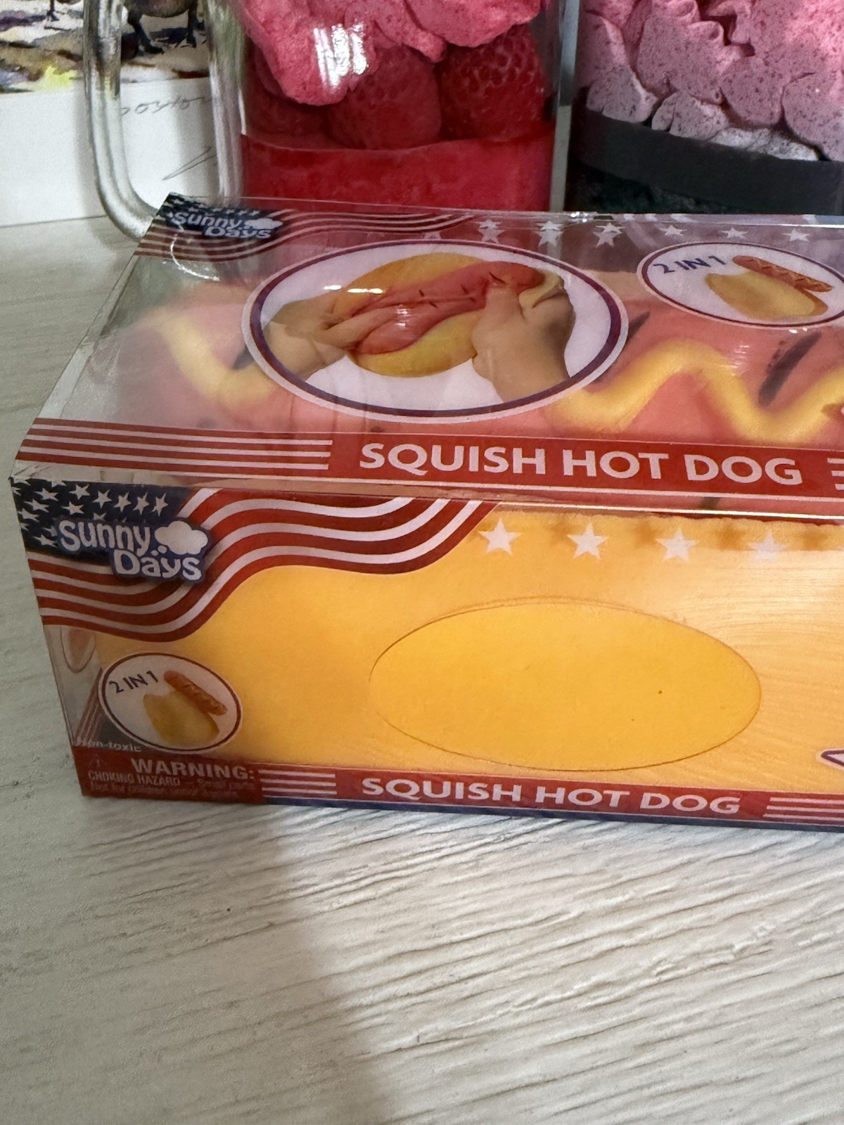 Squishy Hot Dog Squeezy Fidget Toy Sunny Days 2-in-1 Hotdog Stress Relief NEW