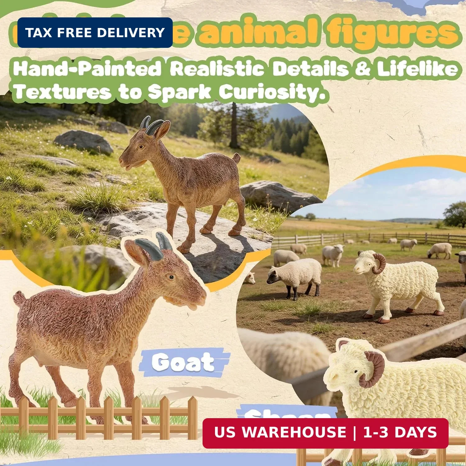 10-Piece Realistic Farm Animal Figures, Educational Toys for Toddlers 3-5 Years