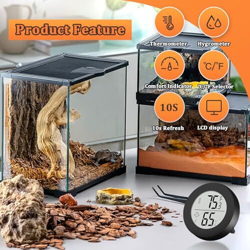 Reptile Tank Accessories Pack Bearded Dragon Tank Thermometer Full 2 Black
