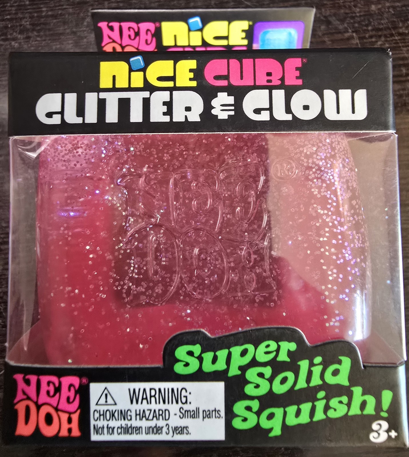NeeDoh Nice Cube – Glitter & Glow – PINK- New in box.