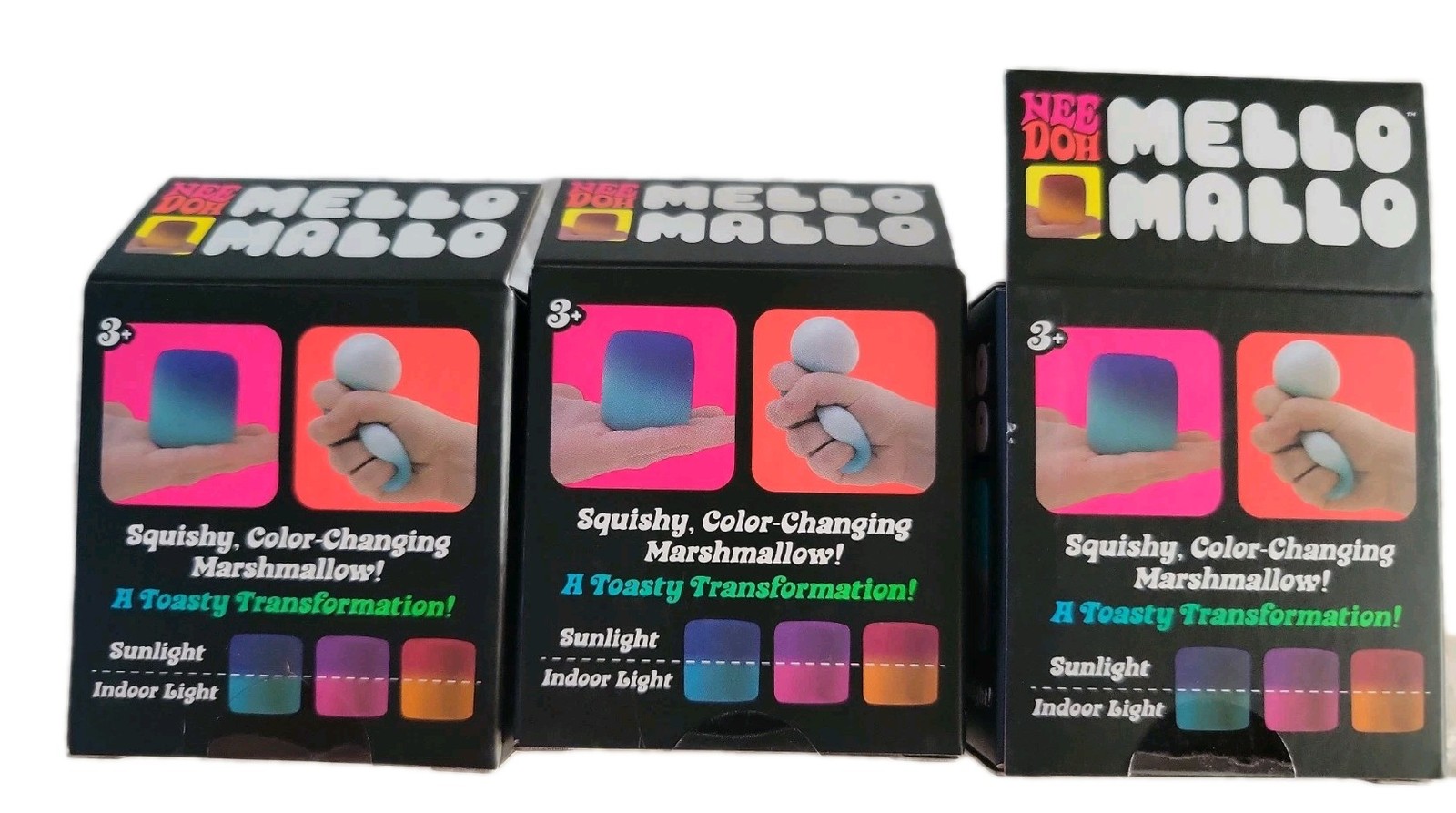 Lot of 3 NeeDoh Nee Doh Mello Mallo Blue Pink Yellow Color Changing Squishy