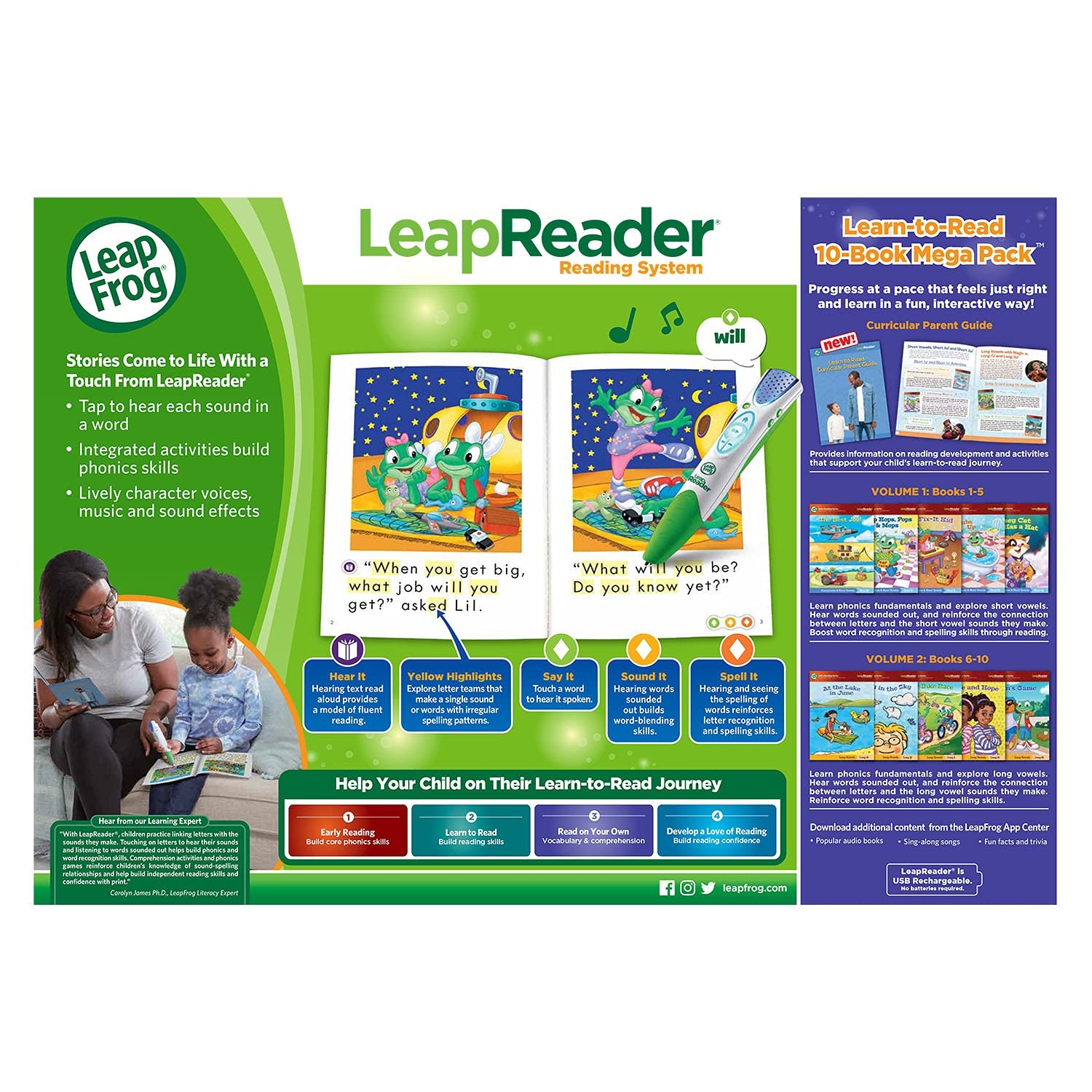 LeapFrog LeapReader System Learn to Read 10 Book Bundle os, Mega