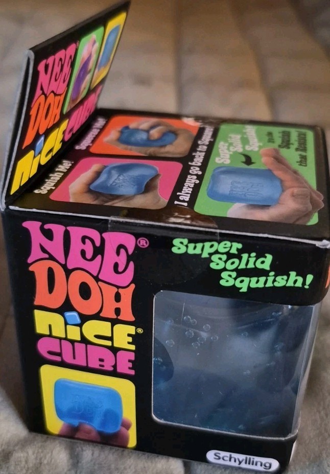 Schylling NeeDoh Nice Cube Super Solid Squish Squeeze Toy, Blue, AUTHENTIC