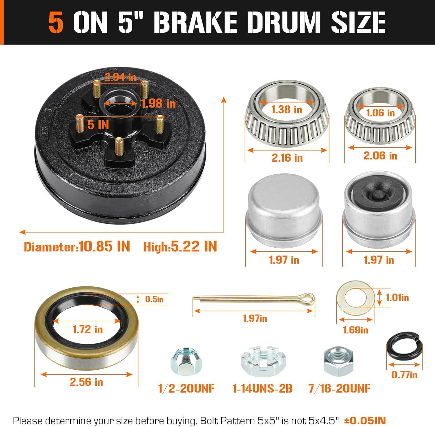 5 on 5 Bolt Circle Drum Kits w/ 10″ x 2-1/4″ Left and Right Electric Brake for