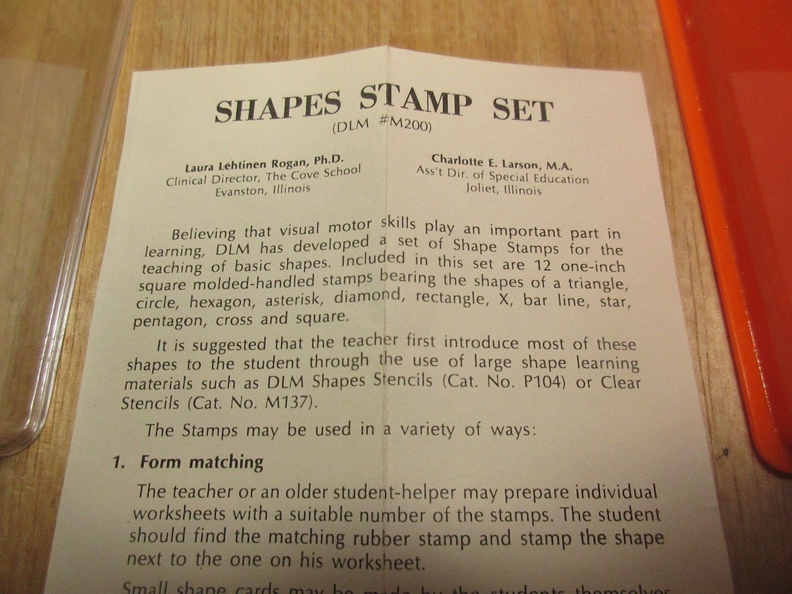 Vintage 1973 Developmental Learning Materials Shapes Stamp Set M200 Unused