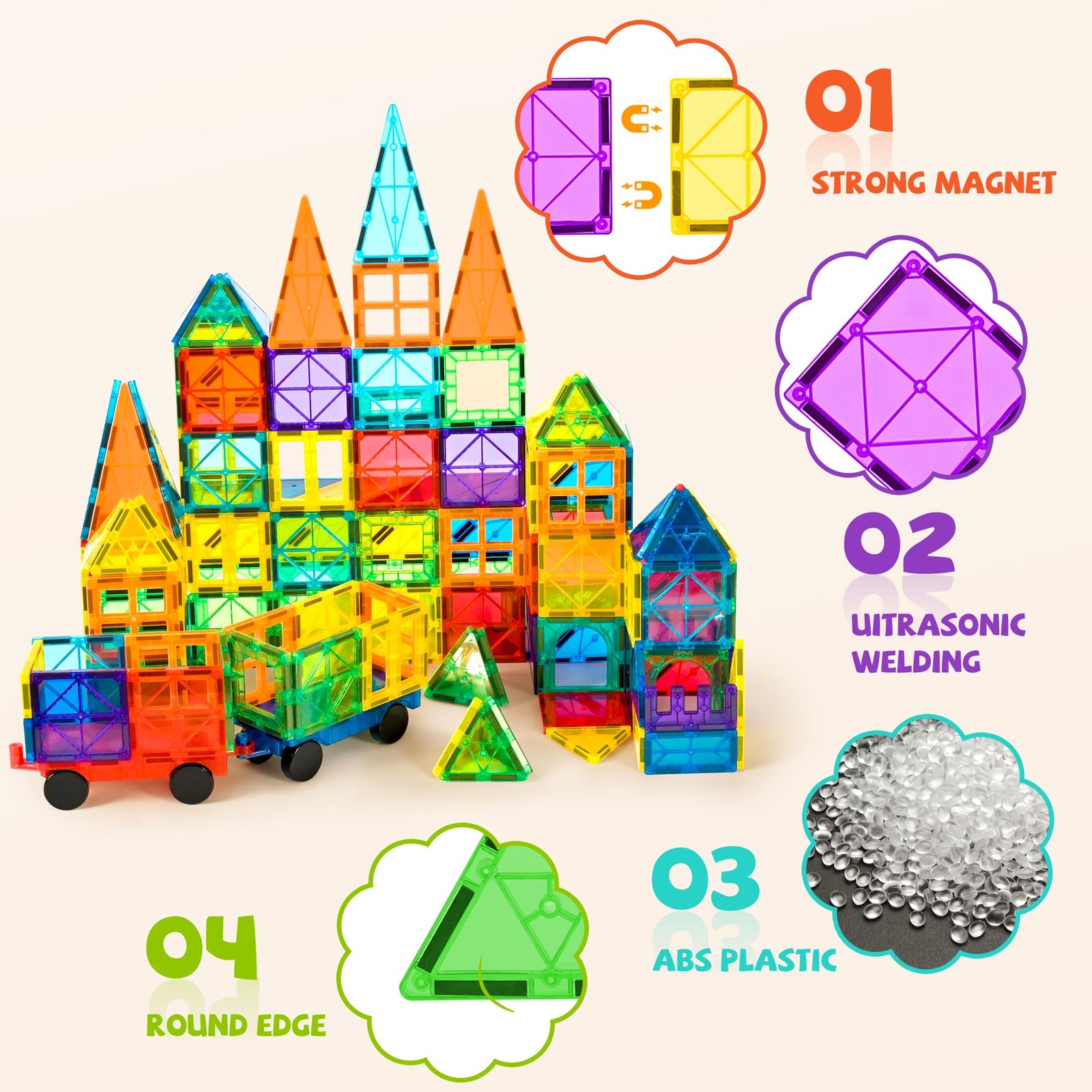 cossy 120Pcs Magnetic Tiles 3D Building Blocks 120 Pieces, Colorful