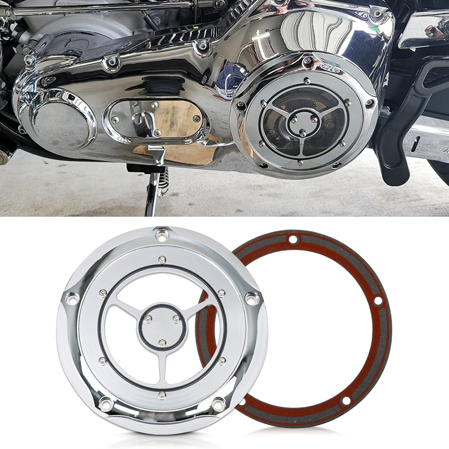 Engine Derby Cover Cap with Derby Cover Gasket for FLHR Electra Glide Softail