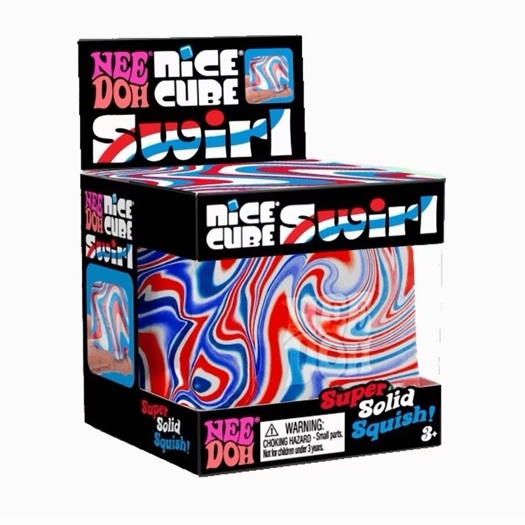 Nee Doh Nice Cube Swirl Super Solid Squish Squeeze Toy Red White Blue 3-5