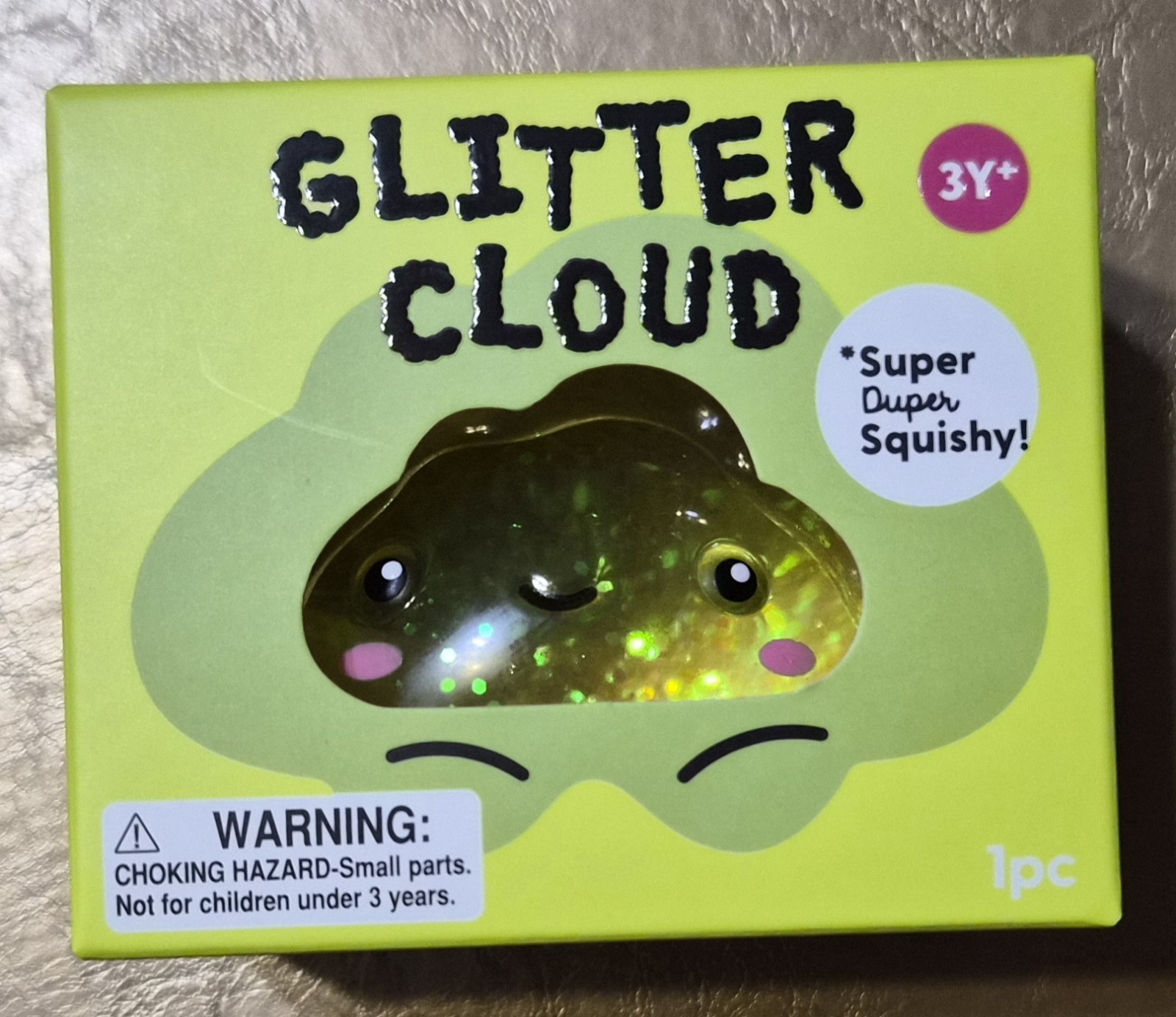 J’ADORE YELLOW GLITTER CLOUD SUPER DUPER SQUISHY TOY 2.5 INCHES NIB