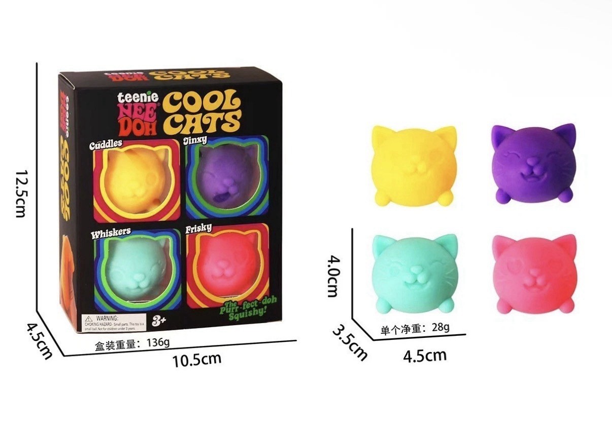 Schylling NeeDoh Teenie Cool Cats 4-Pack Kittens Stress Fidget Sensory Toy – New