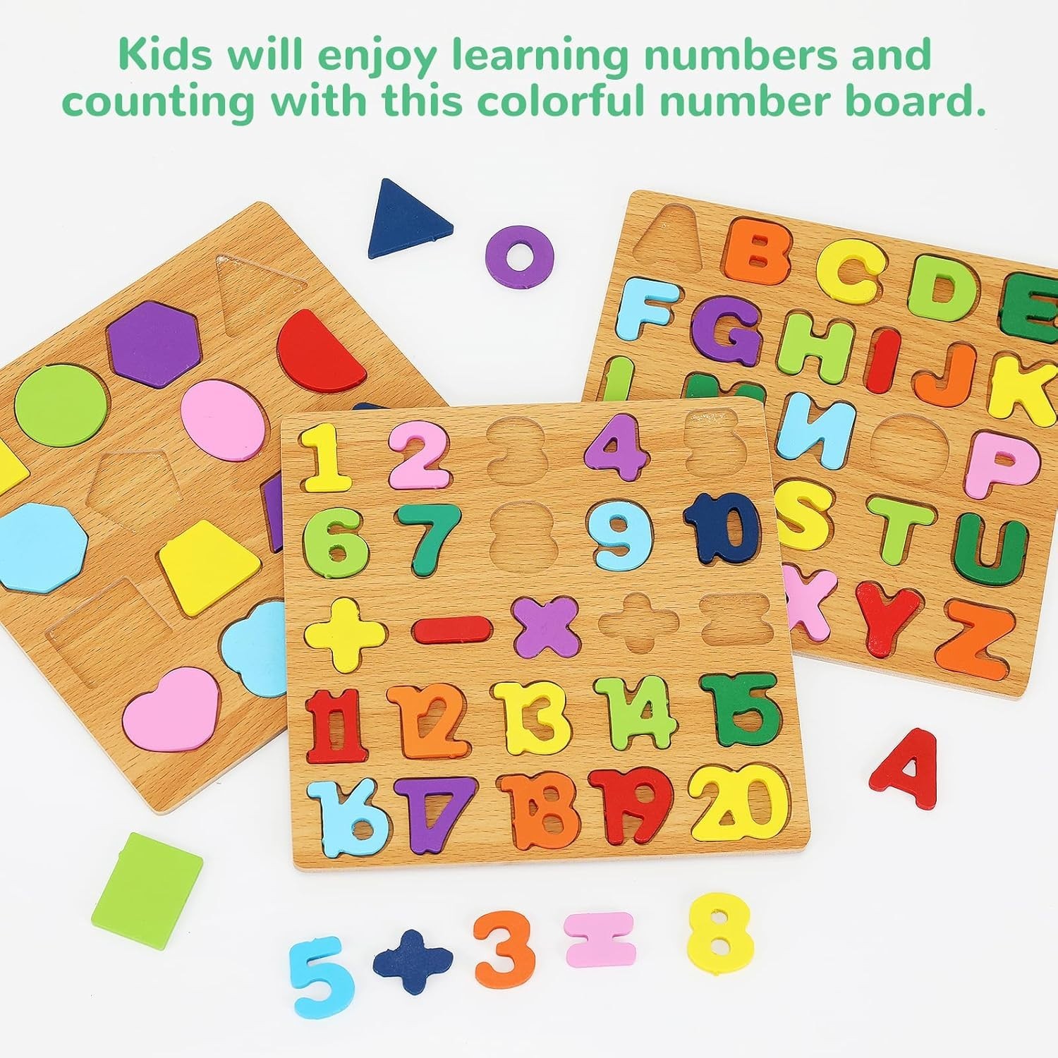 Wooden Alphabet & Numbers Shapes Puzzle Set Educational Board for Toddlers Kids